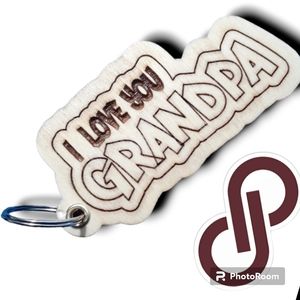 SOUVENIR WOODEN KEYCHAIN laser engraved "  I LOVE YOU GRANDPA " COD/W-65